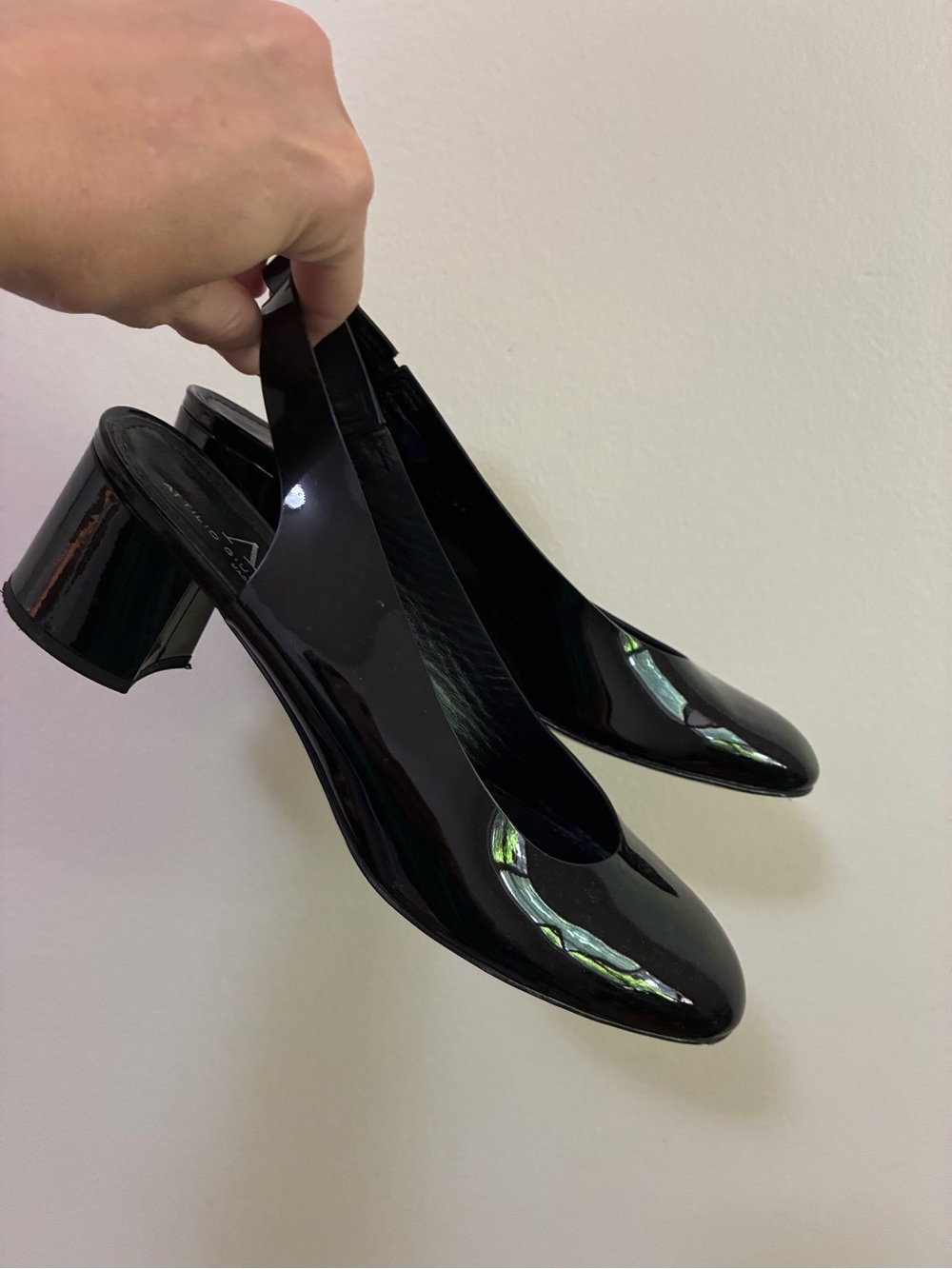 Attilio Giusti Leombruni Black Patent Slingback Block Heel Pumps size 40